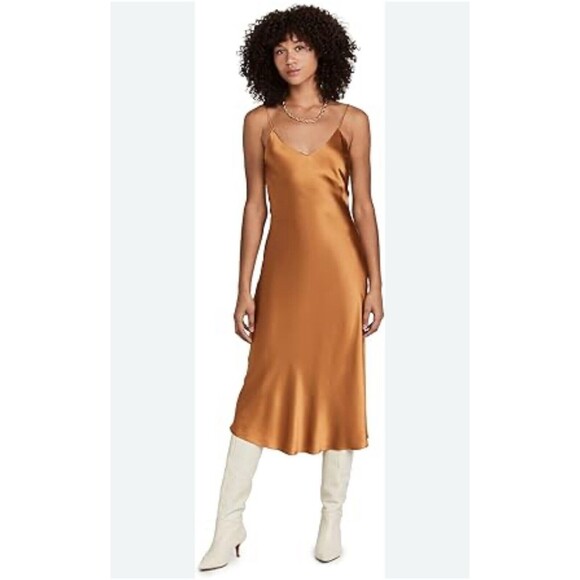 RALPH LAUREN Feather weight dress Charmeuse Slip midi Dress size 12 bronze NWT - Picture 1 of 15